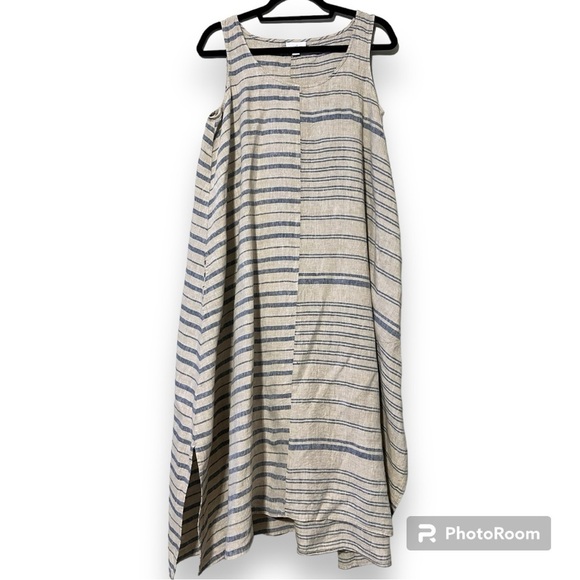 Purejill linen size small sleeveless 100% linen dress with pockets & side slits - Picture 3 of 16